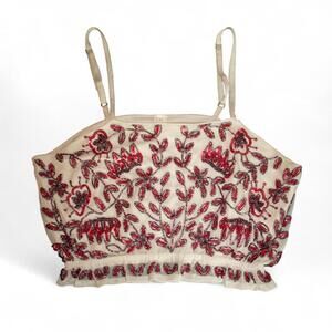 Raga Women's Cream Beaded Embroidered Floral Stunning Top